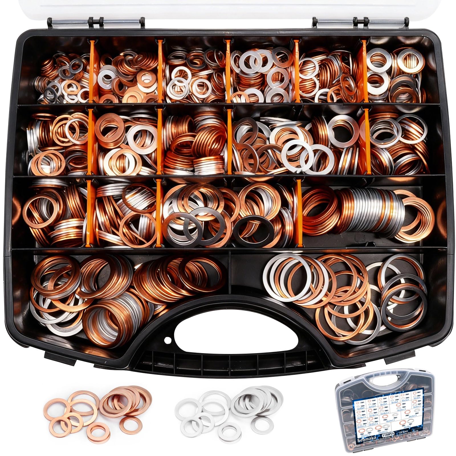 1160PCS Crush Washer Oil Drain Plug,18 Sizes Copper and Aluminum Crush Washers Assortment Kit,Automotive Oil Pan Drain Plug Gasket M6 M8 M10 M12 M14 M16 M18 M20 M22 M24