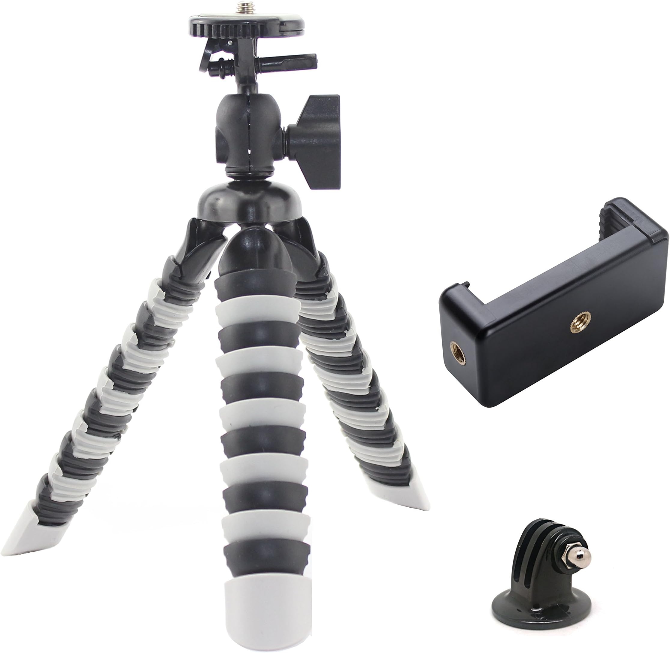 Mintton Flexible Camera Photo Tripod with Phone Handle and Camera Adapter (Grey with black)