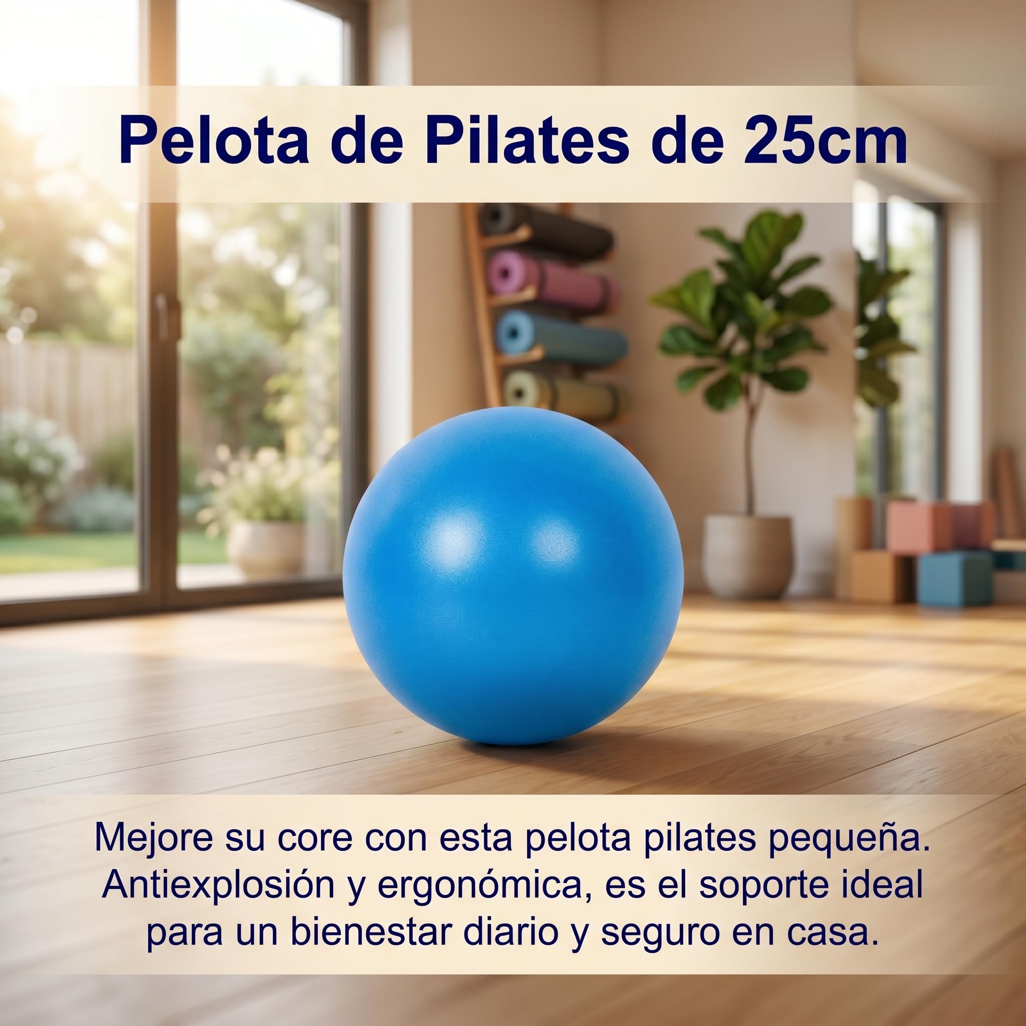 Pelota de Pilates pequeña 23/25 cm – Mini Pelota de Gimnasia Antideslizante y antiexplosión con válvula de inflado fácil. Ideal para Yoga, rehabilitación, Embarazo y Equilibrio en casa