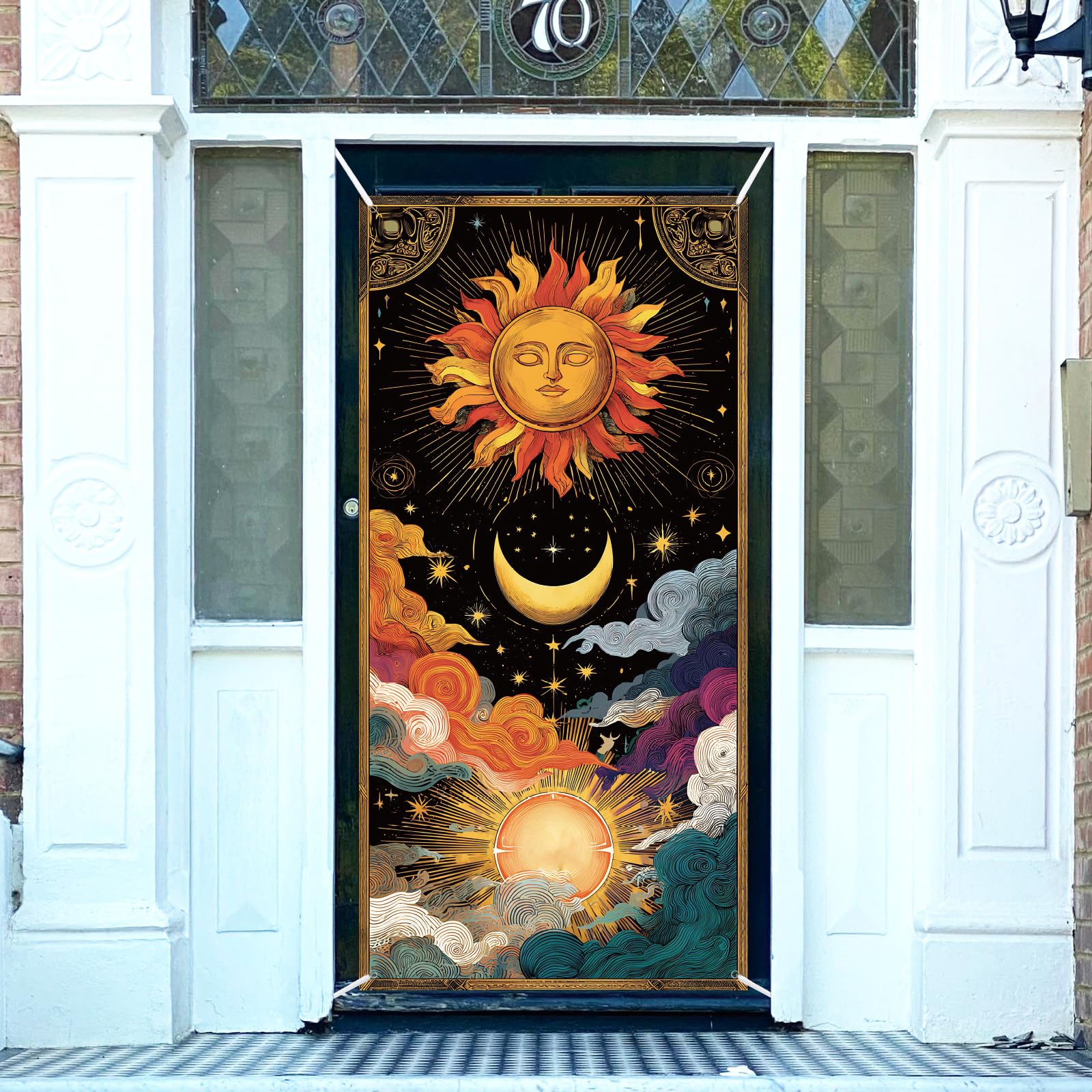 Housse de porte en polyester arricraft grand format motif soleil lune céleste