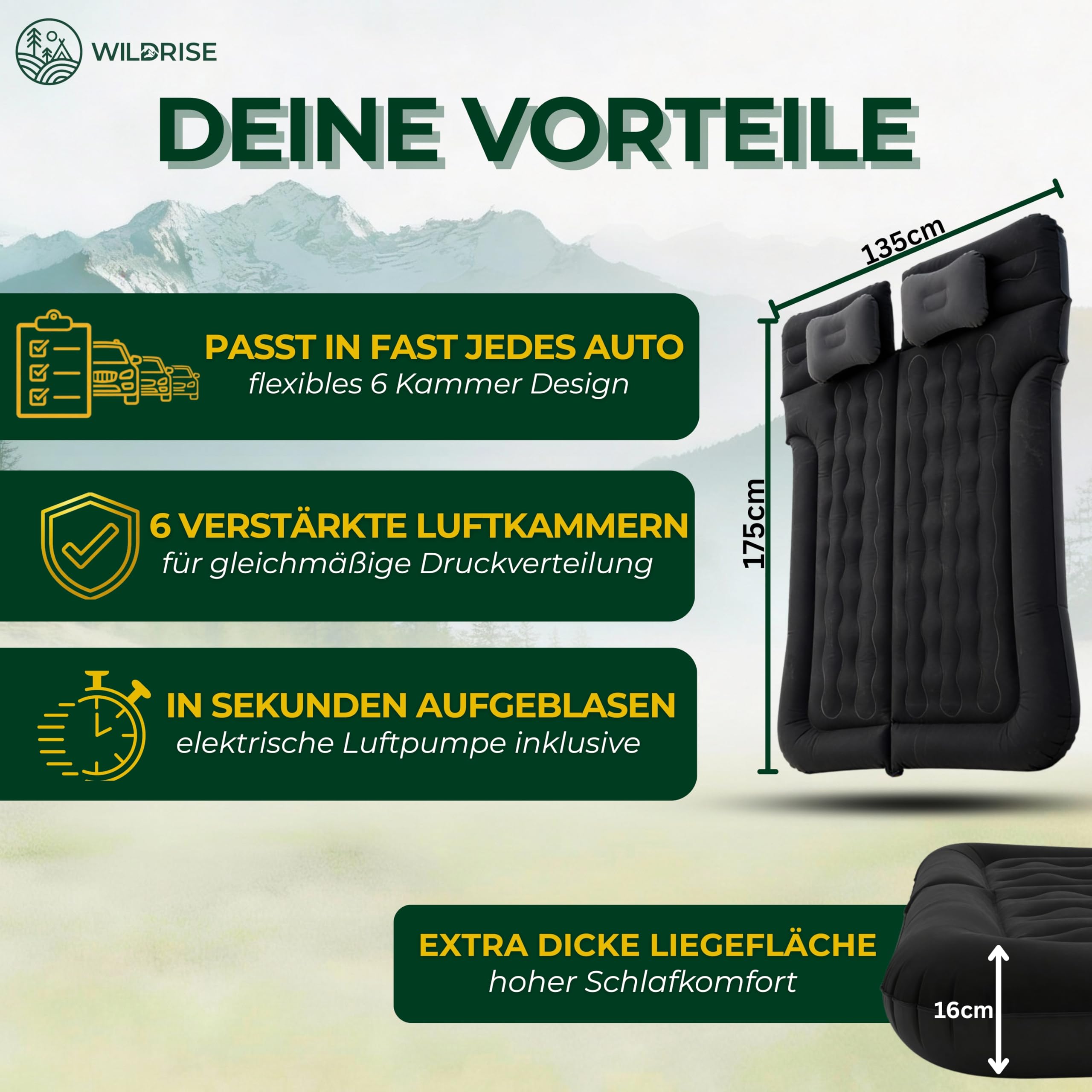 Auto Matratze & Autobett – Luftmatratze Auto für Kofferraum & Rückbank – Luftbett fürs Auto – Bequem im Auto schlafen – Auto Luftmatratze für Kombi, SUV & Limousine, elektrisch aufblasbar