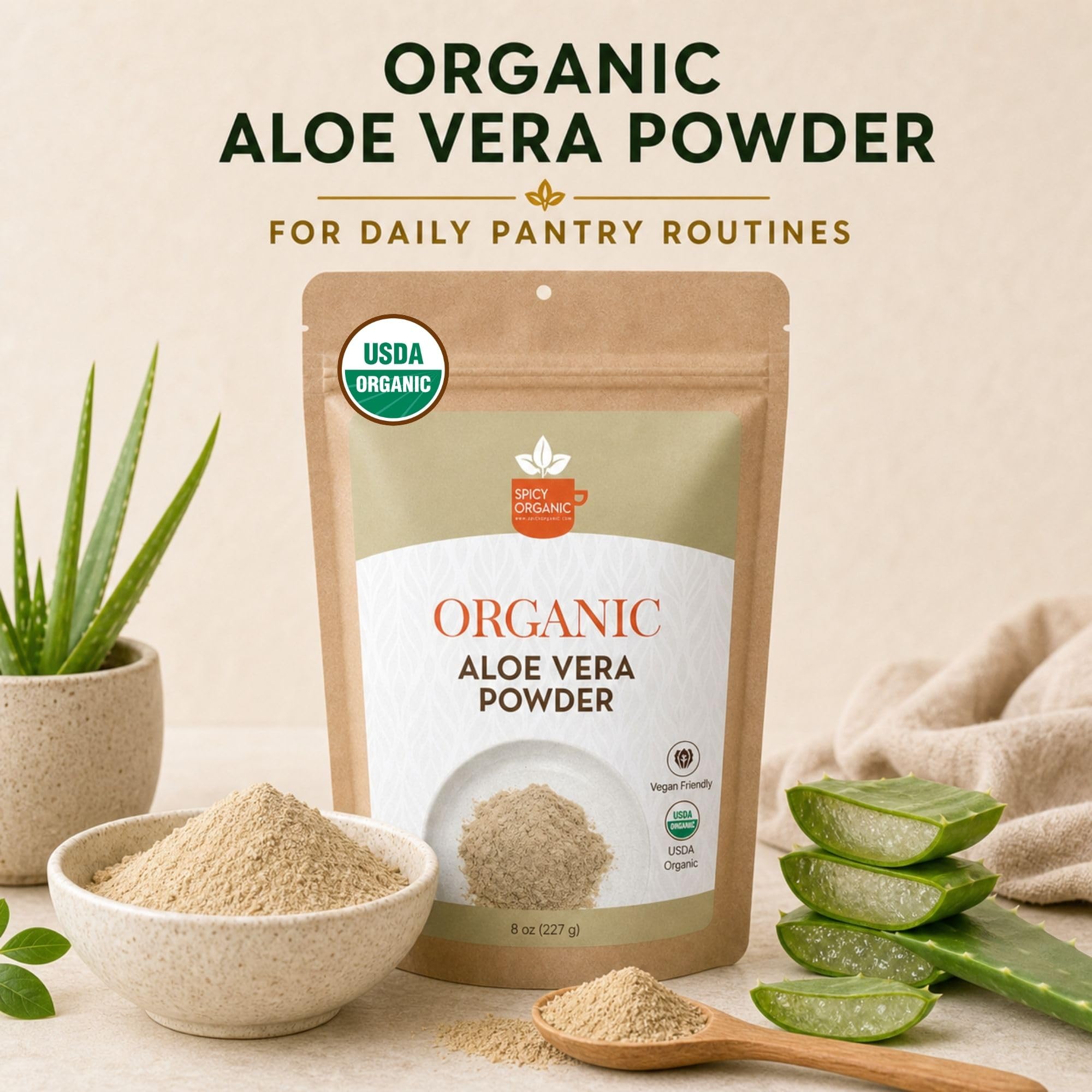 Organic Aloe Vera Powder for Skin & Hair – 4 oz. - Aloe Barbadensis - Nourishing Face Mask for Natural Beauty, USDA Certified Organic & Non-GMO — Amazon image 2