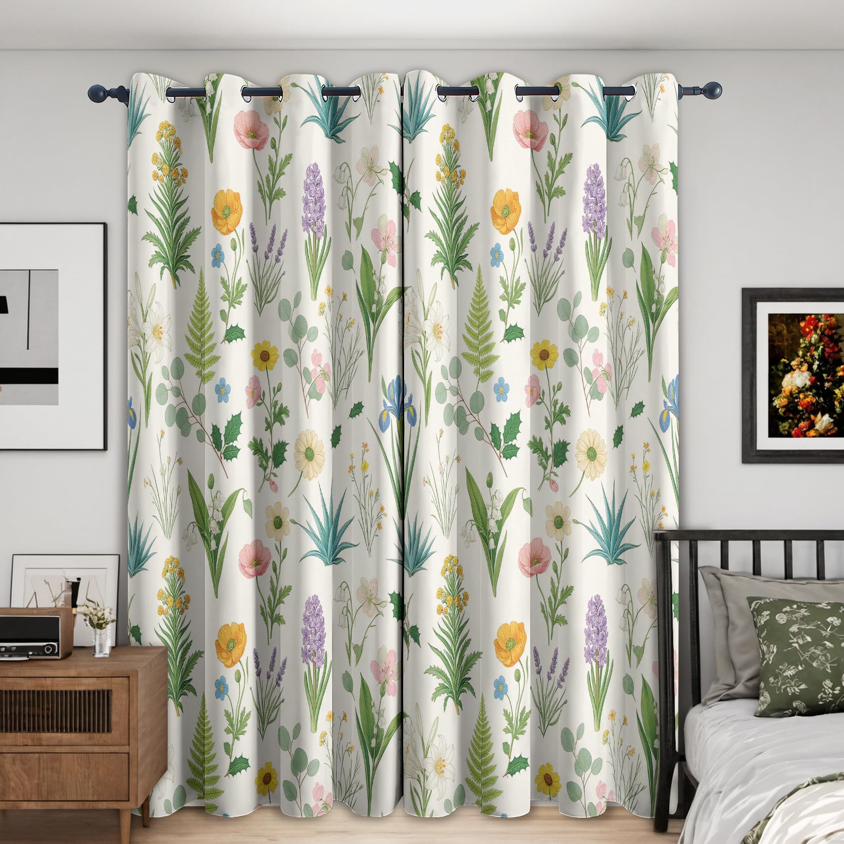 Vorhänge Botanische Wildblumen, 200x140 cm, 2er Set, Blickdicht