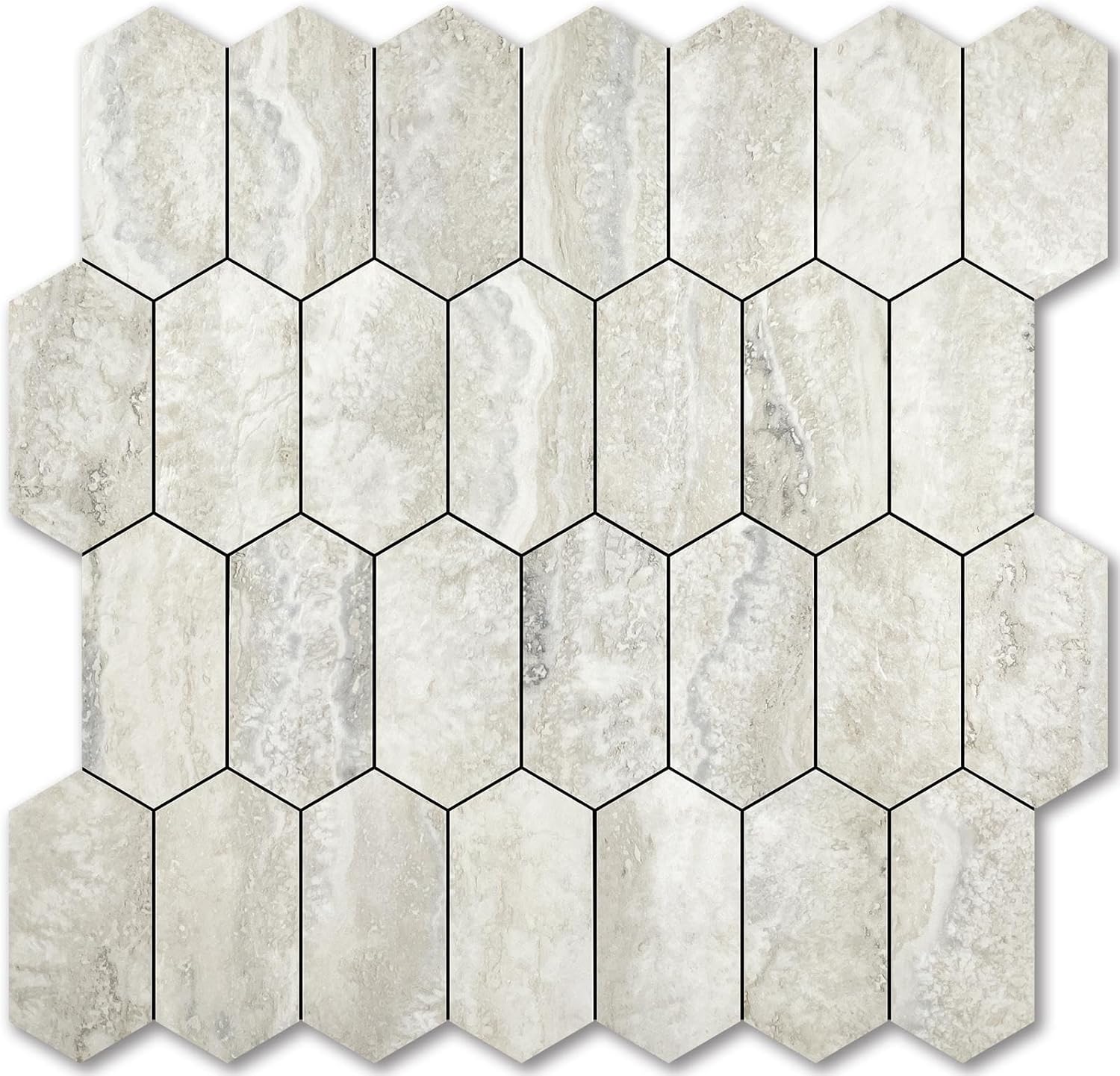 Vamos Tile Long Hexagon Peel and Stick Backsplash Tile - 10 Sheets Stick on Backsplash for Kitchen and Bathroom 12.4 x 12 Inch Beige Slate Look PVC Self Adhesive Mosaic Wall Tiles 10 Beige Slate Look