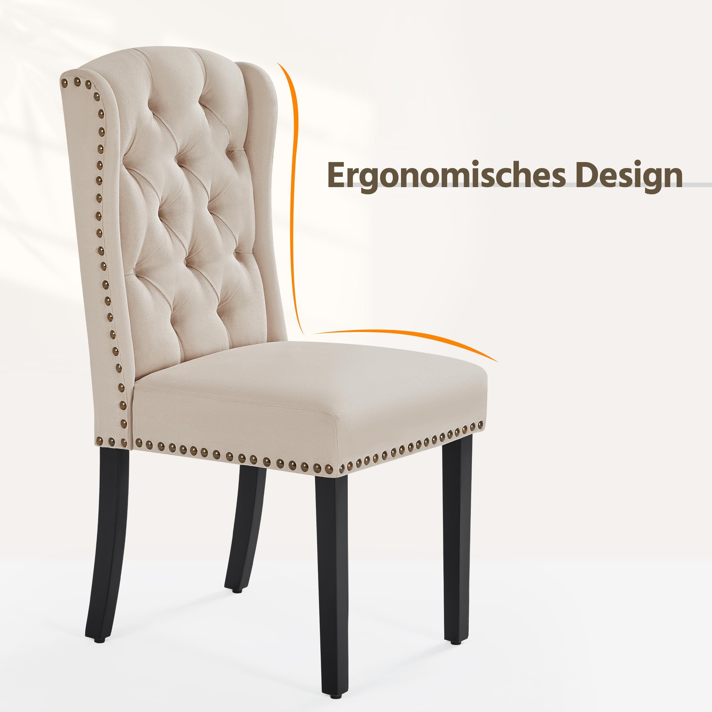 Yaheetech 2-er Set Küchenstuhl mit Flügelförmigen Rückenlehne, Polsterstuhl Esszimmerstuhl bis 140 kg Belastbar fürs Esszimmer/Küche/Wohnzimmer/Schlafzimmer, beige