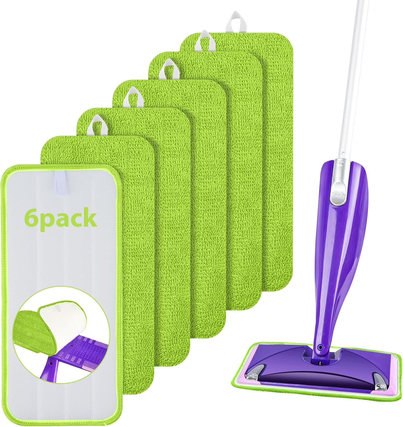 URAQT Reusable Mop Refill Pads for Flash Power mop, 6 PCS Mop Pads Microfibre Wet Dry Cleaning Mop Pad Machine Washable Up, for Wet Dry Floor Cleaning Tiles Hardwood Laminate Floor