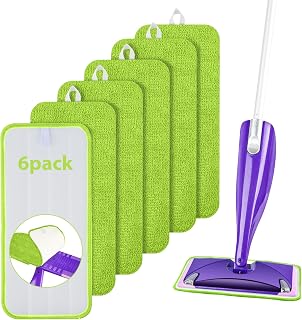 URAQT Floor Mop Replacement Cover, 6 Pieces Mop Pads, 12 X 5.5 Inch Mop Microfiber Cleaning Pads, Absorbent Mop Cleaning Pads for Spray Pug and Flash Power Pug, Green