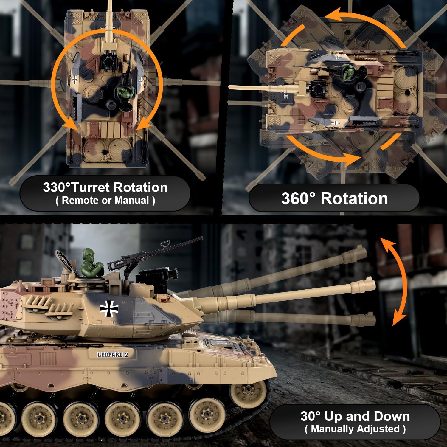 Supdex 1:18 Remote Control Tank that Shoot, 2.4G German Leopard II RC Tank Model Toys, Army Toy with Smoke, Lights, Sound and Recoil,Military RC Vehicle for Adults and Kids 6+Year Old