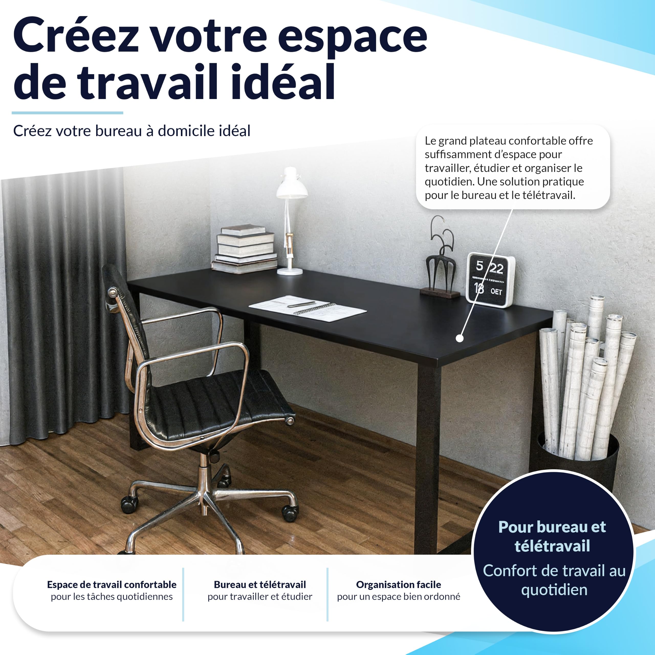 POKAR Plateau de Table 160x60 cm | Plateau de Bureau Épaisseur 25 mm | Idéal pour Bureau Assis Debout Réglable et Table à Manger | Plateau de Table Durable | Fabriqué en Europe | Chêne Davos