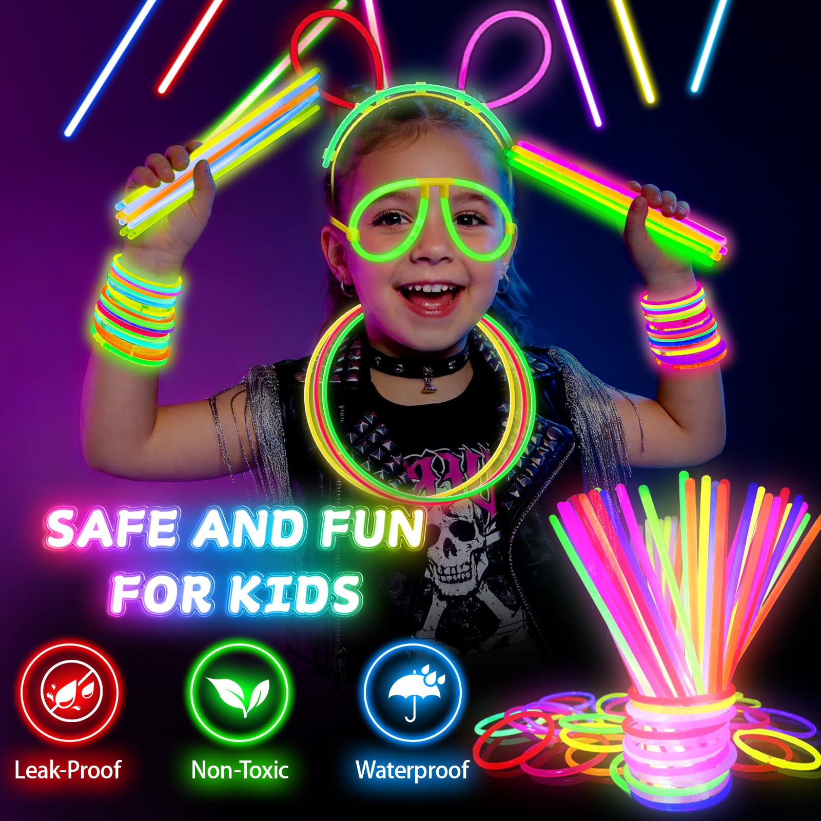 SHQDD Confezione da 500 bastoncini luminosi al neon da 20,3 cm, per fai da te, con connettori, braccialetti e collane, forniture per feste per bambini, adulti, feste, Halloween e Capodanno