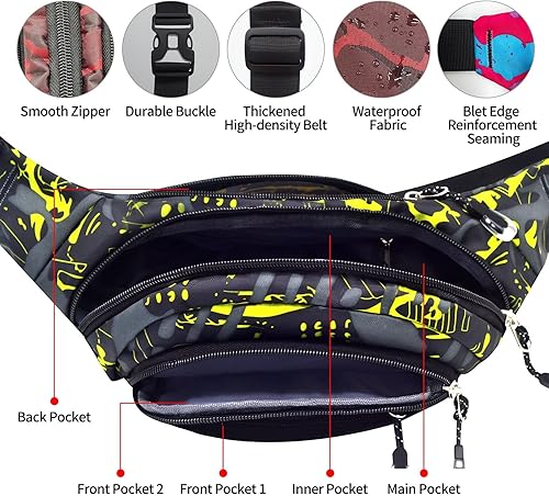 Miniatura 3 de NSYOOMH Riñonera grande para mujeres y hombres 5 bolsillos con cremallera resistente al agua práctica bolsa de cintura para correr ciclismo deportes