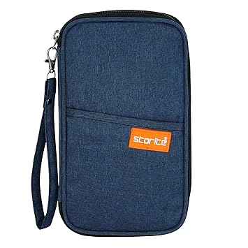 Storite Nylon Travel Family Passport Holder Wallet Organizer for Credit Debit Card Boarding Pass with Removable Hand Strap for Men and Women(Blue)