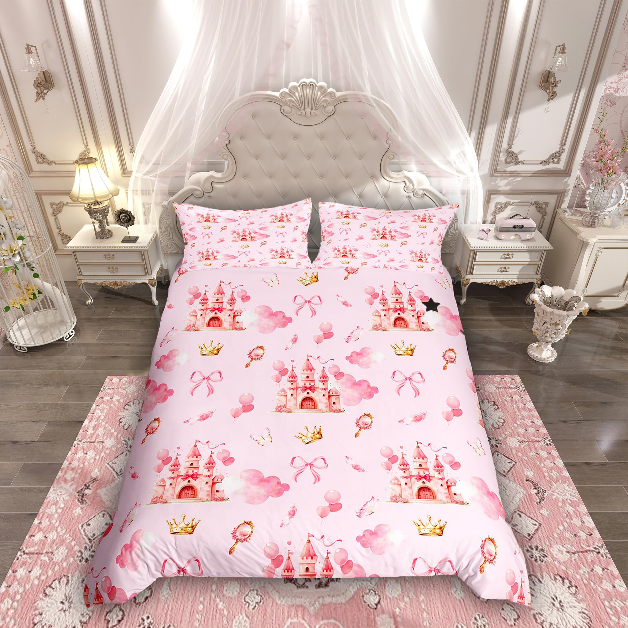 Homemissing Bowknot Bettwäsche Set 135x200cm Mädchen Prinzessin Betten für Jungen Mädchen Krawatte Bettbezug Schloss Zimmer Dekor