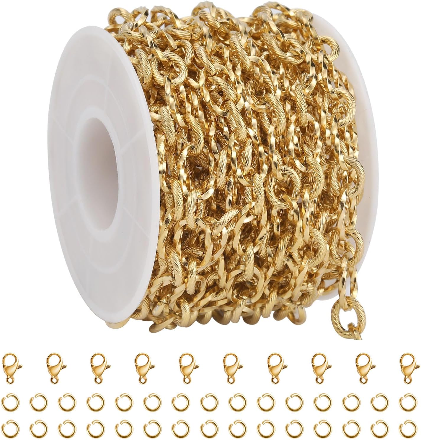 SMYHTGLIF 5 Meters Gold Plated Oval Ribbed Twisted Jewelry Making Chains Stainless Steel Cable Chain for Jewelry Making DIY Craft Chain Bulk