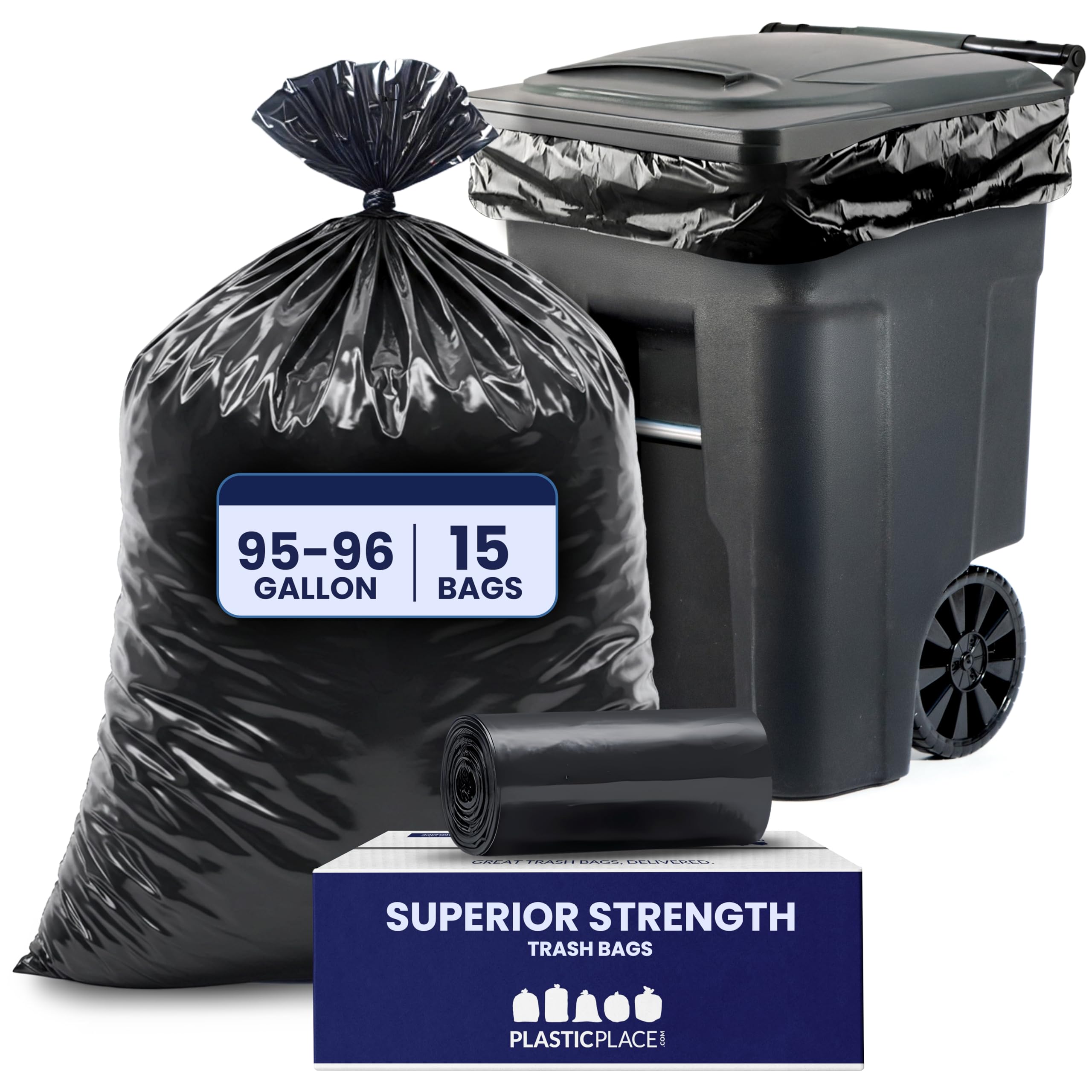 Plasticplace 95 96 Gallon Heavy Duty Black Trash Bags Contractor
