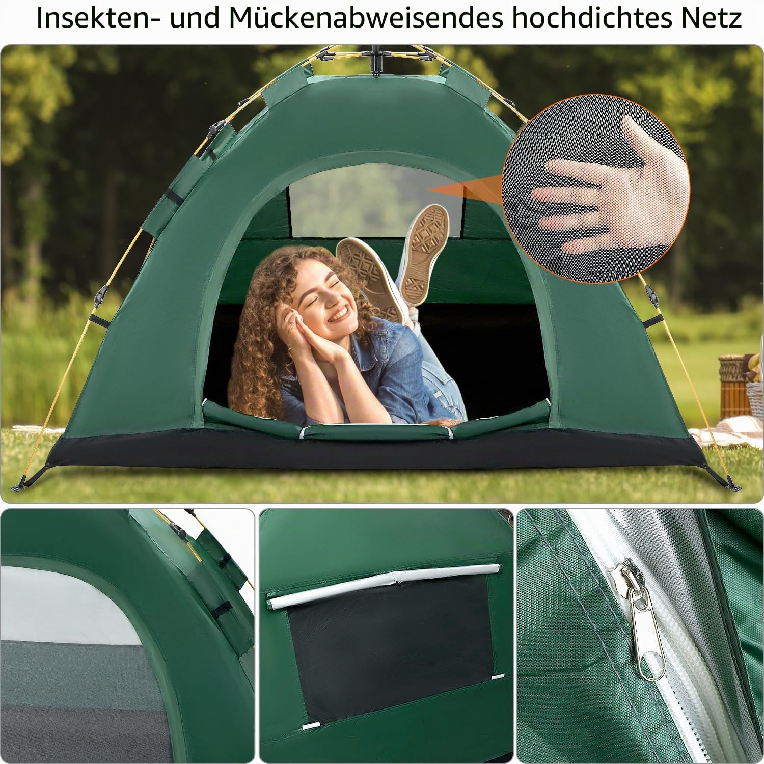 QWORK® Automatisches Pop-up-Zelt für 1–2 Personen, Sonnenschutz & Wasserdicht, Einfacher Aufbau für Angeln, Camping, Wandern & Strand