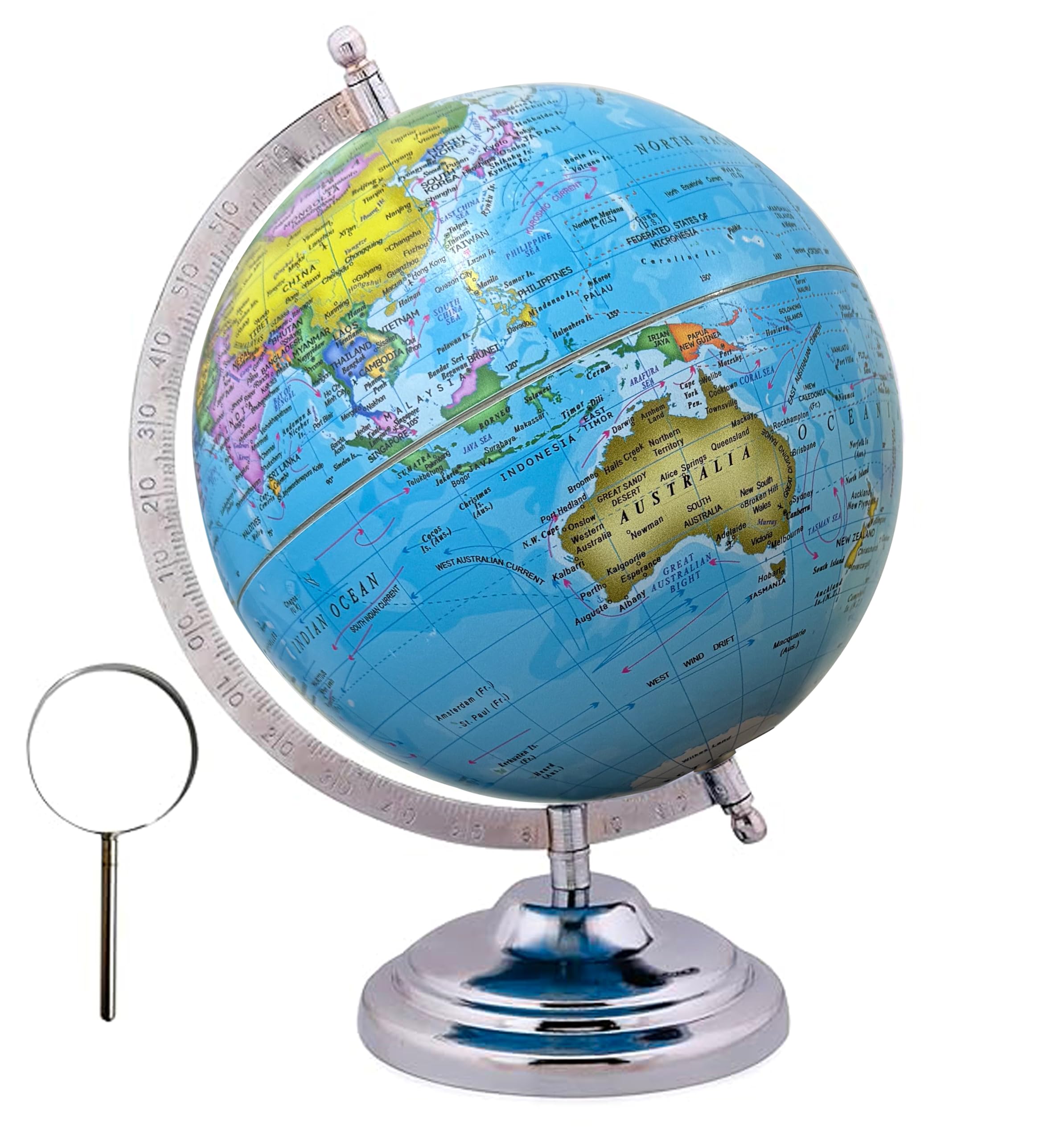 GLOBE DADDY Rotating Globe 10 Inch Height, 8 inch diameter Rotating World with Matte Finish Metal Arc and Base/World Globe/Home Décor/Office Décor/Gift Item(Blue) 1