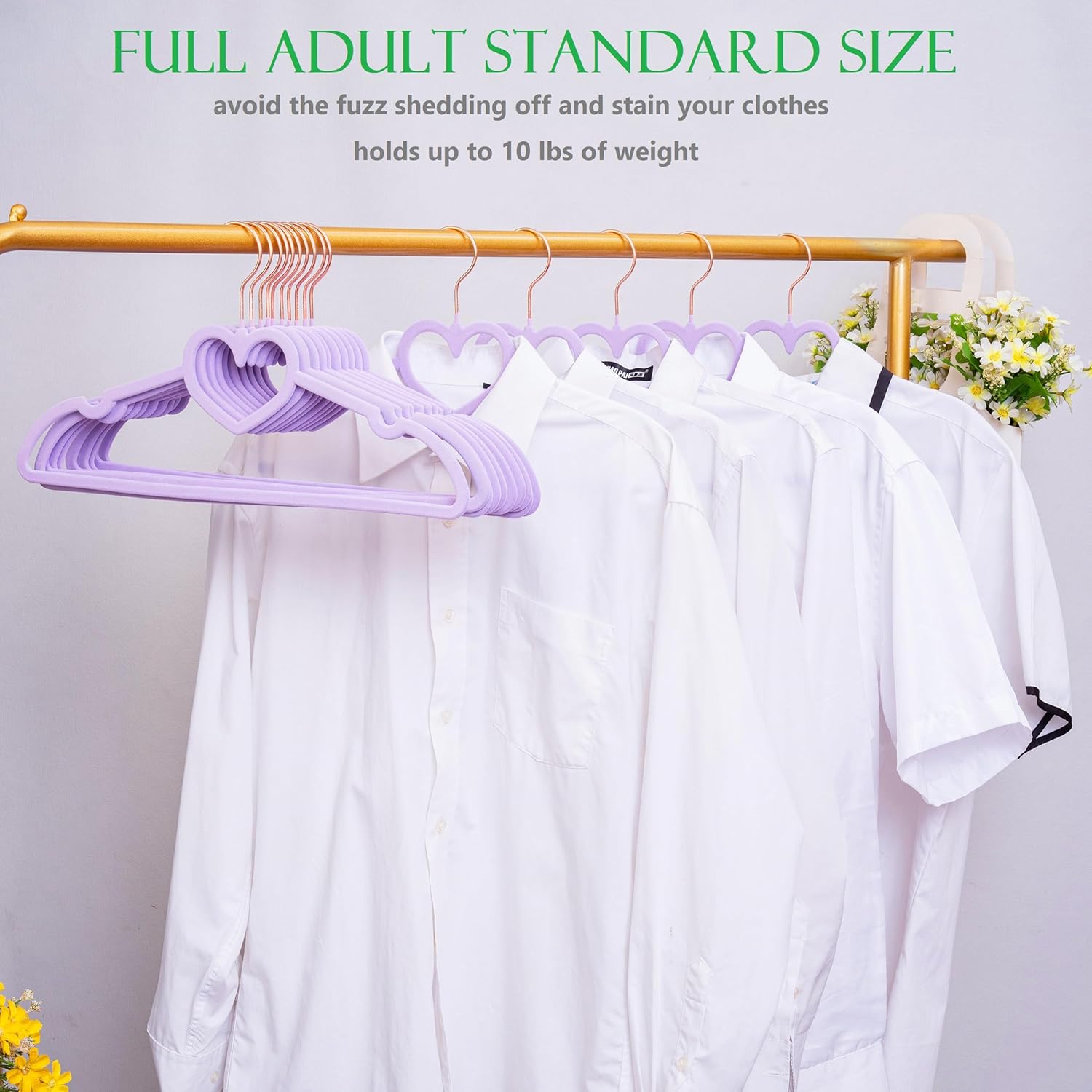 ライトパープル ベルベットハンガー 50本パック プレミアム衣類ハンガー ノンスリップフェルトハンガー 360度回転ローズゴールドフ