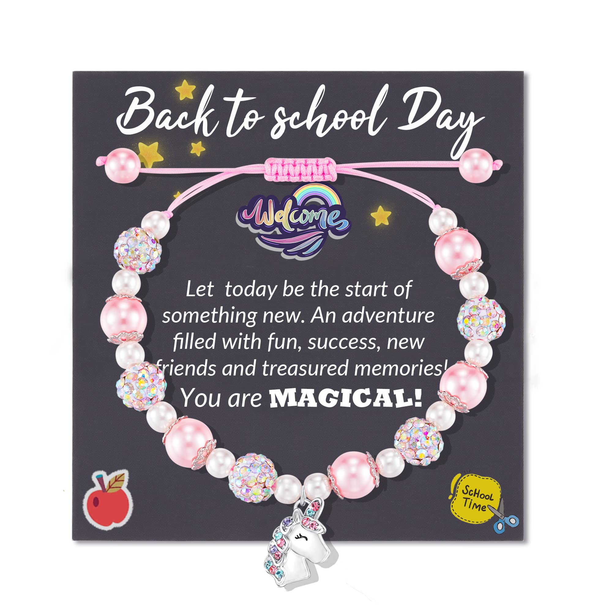 HGDEER Back to School Gifts for Girls, First Day of School Gifts, Unicorn Bracelet Anxiety Separation Gift for Girls
