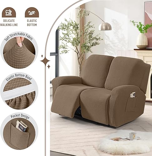 Miniatura 82 de TAOCOCO Fundas para sofá reclinable, 8 piezas, fundas elásticas para sofá grande de 3 asientos, fundas reclinables, protector de muebles con patrón