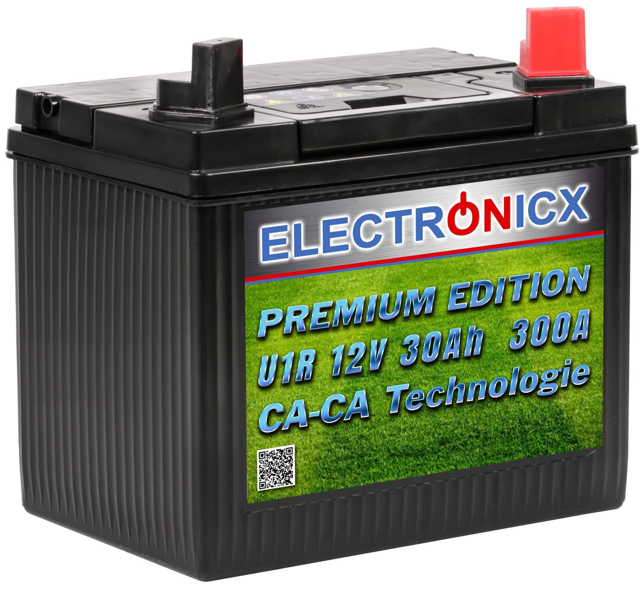 Electronicx 12V 30Ah batteria trattorino 30 Ah U1R 300A – 30 Ah batteria di avviamento trattorino rasaerba, polo positivo a destra, AGM, senza manutenzione, sigillata, 196×132×182 mm, alta prestazione