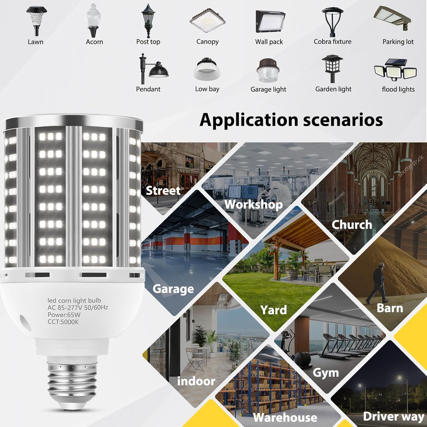 65W LED Corn Light Bulb 2 pack(650W Equivalent ) ,E26/E39 Commercial Grade 7800LM Medium Daylight 5000K Mogul Base LED Lamp,Large Area Lights For Outdoor Indoor Garage Warehouse Factory Bay Light