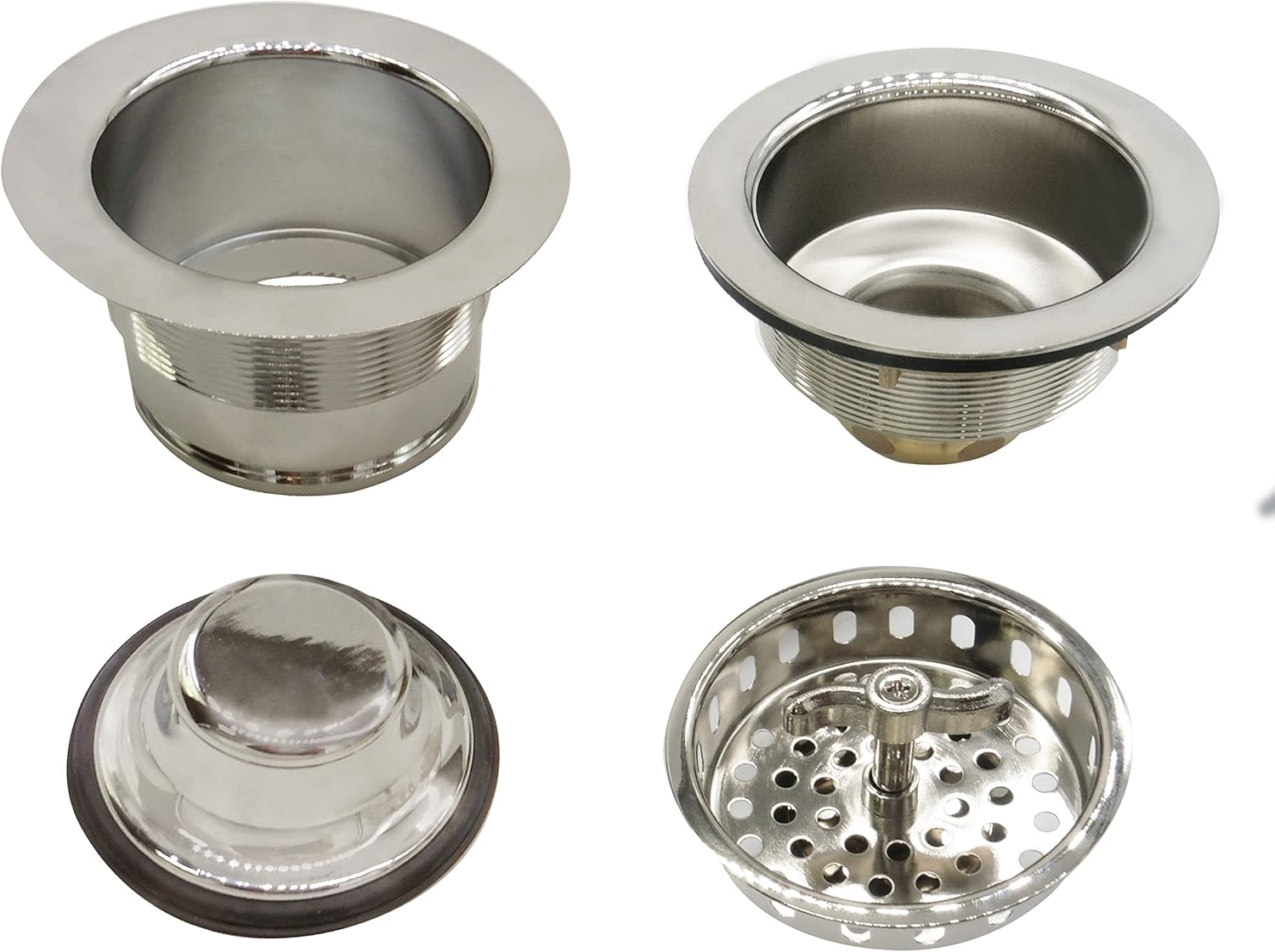 Westbrass CO2175-05 Combo Pack 3-1/2" Wing Nut Twist Style Large Kitchen Sink Basket Strainer and Waste Disposal Drain Flange with Stopper, Polished Nickel