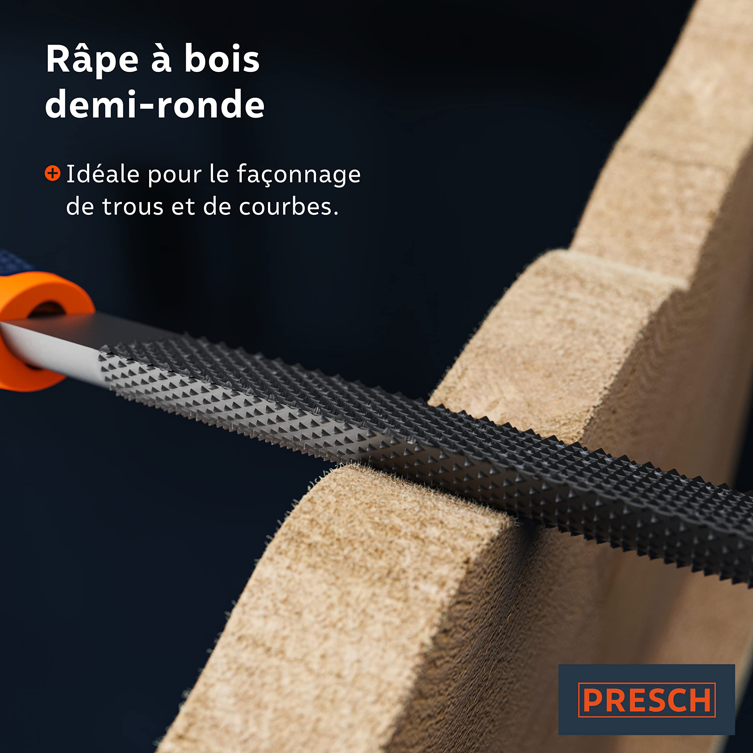Presch Set de 3 râpes à bois avec sacoche - Set de râpes H2 de haute qualité comprenant une râpe à bout plat, une râpe demi-ronde et une râpe ronde - Râpe à bois