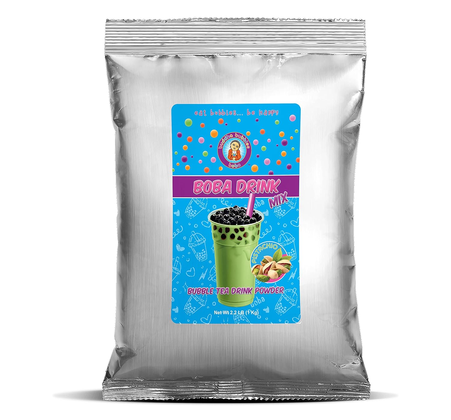 Premium PISTACHIO Boba/Bubble Tea Powder Drink Mix by Buddha Bubbles Boba 1 Kilo / 2.2 Pounds
