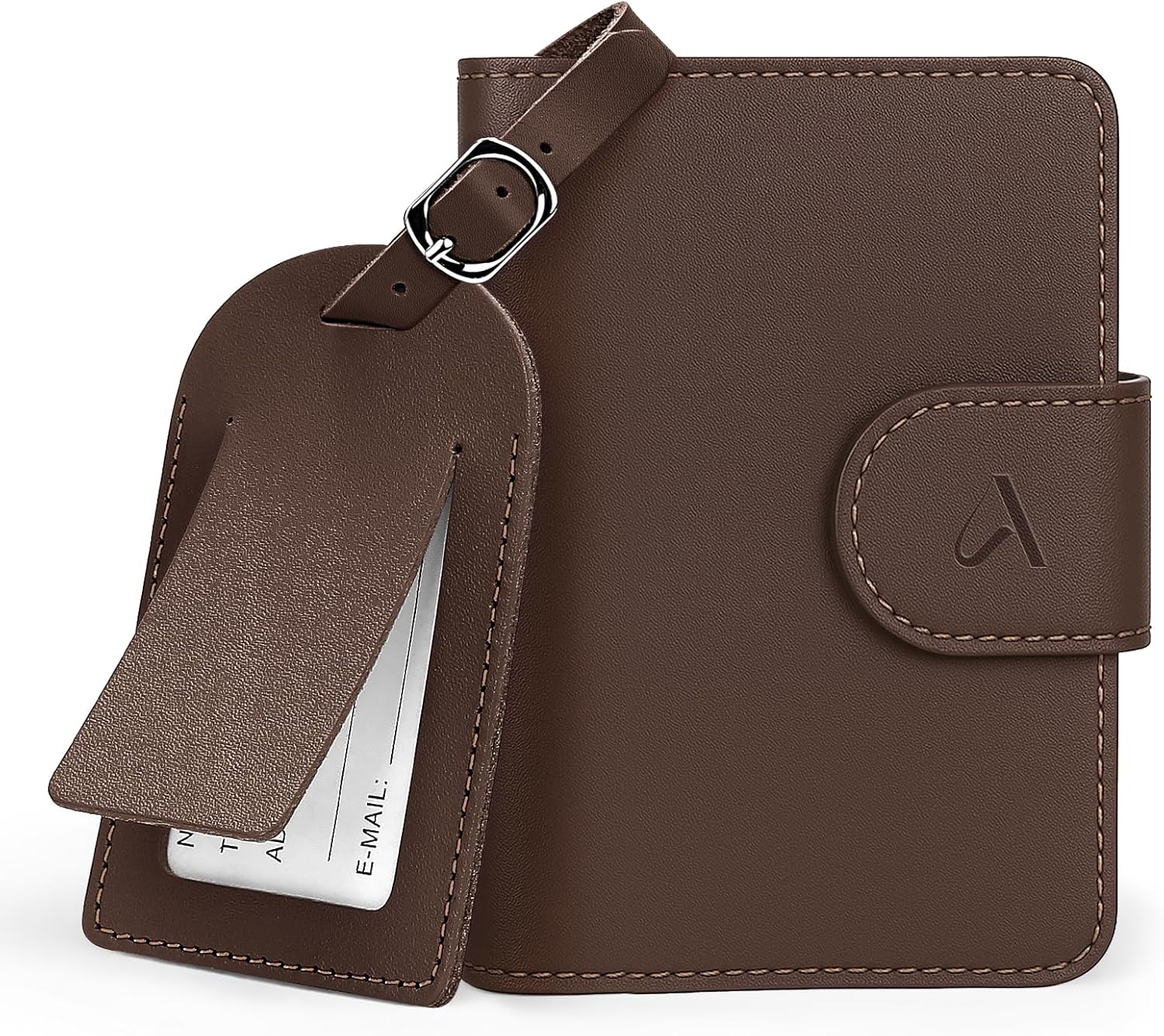 ALLIVE Genuine Leather Passport Holder for Travel with Hidden AirTag Pocket, RFID Blocking Passport Travel Wallet with Luggage Tag & Premium Gift Box, Holiday Gift for Women and Men (Coffee Brown)