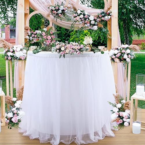 Miniatura 92 de Suppromo - Falda de mesa con tutú de calidad superior, con 3 capas de malla, plisada, de tul, para fiestas, bodas, baby shower, fiestas de Rosa