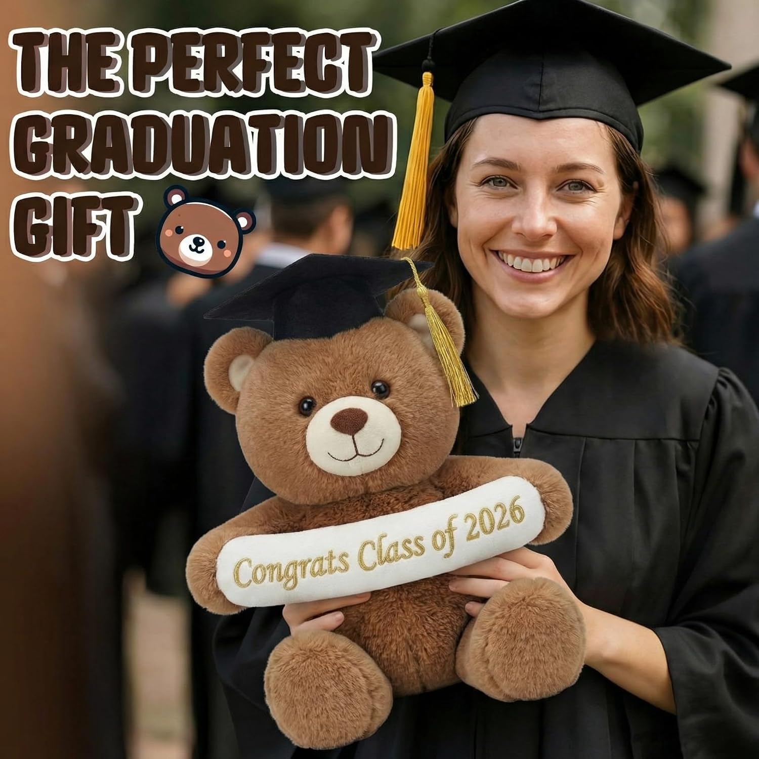 Graduation Teddy Bear 2026 11.2 Inch Graduation Gifts with Gift Card Slot Cute Congrats Stuffed Animal with Cap Embroidery Congrats Class of 2026 for Graduates Party Favor