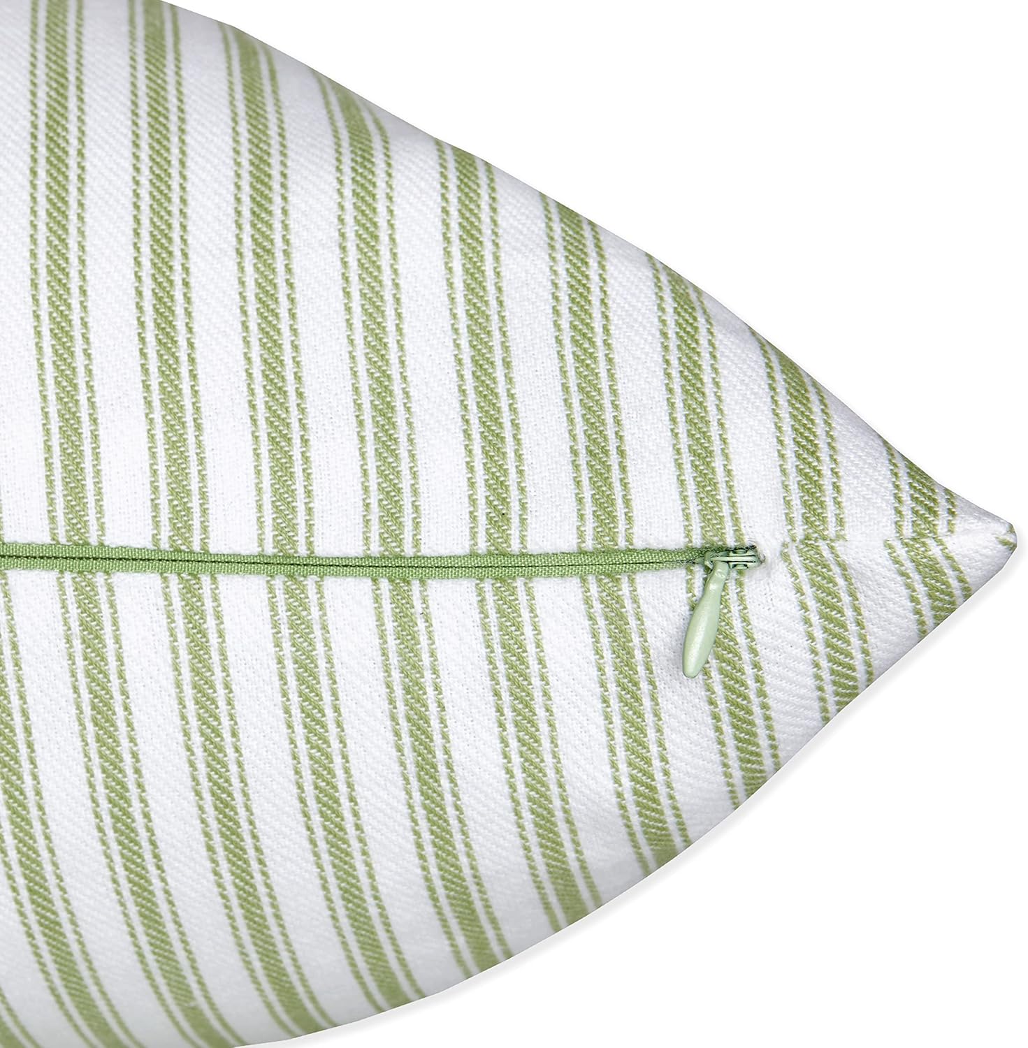 Cackleberry Home Tarragon Green and White Ticking Stripe Decorative Square Throw Pillow Case Covers Woven Cotton 18 x 18 Inches, Set of 2 - Image 3