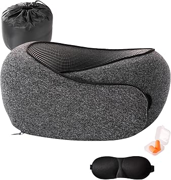 Travel Pillow,Travel Neck Pillows for Airplanes,Comfortable Breathable Cover,Memory Foam 360 Degree Support Stowable Pillows,Ideal Accessory for Sleeping Offices and CarsBlack