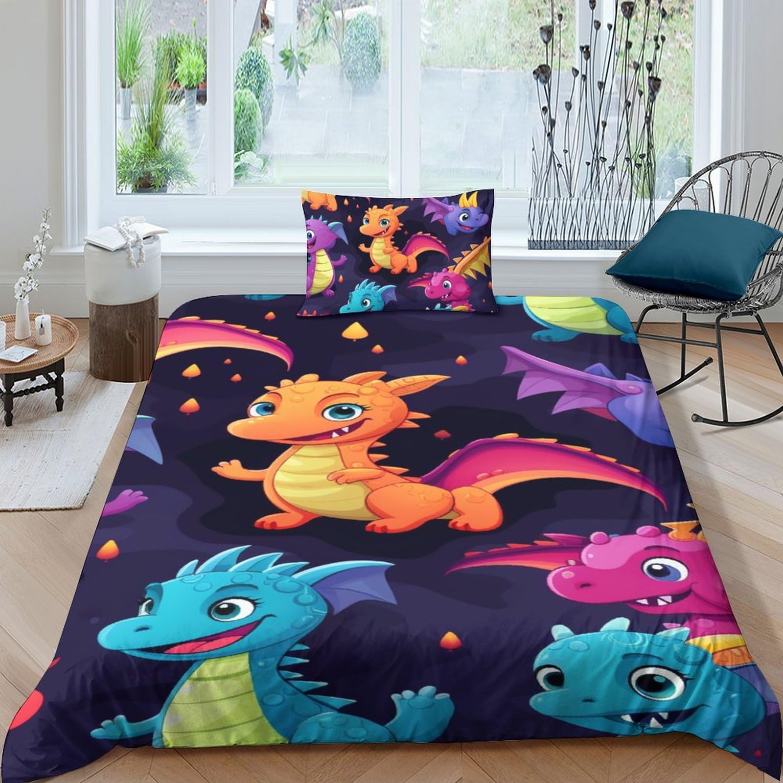 Parure de lit dragon 3D en microfibre thermorégulatrice pour lit enfant