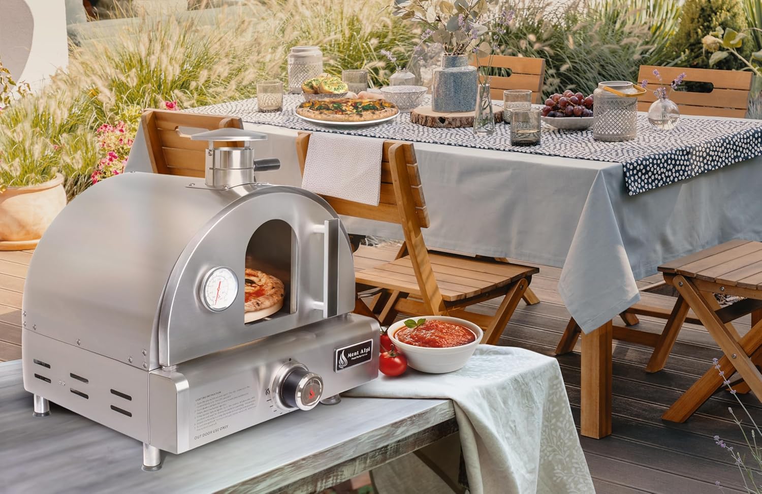 Mont Alpi MAPZ-SS 12000 BTU Multi-Fuel Countertop Table Top Stainless Steel Portable Outdoor Cooking Kitchen Backyard Propane Gas Pizza Making Baking Oven Roasting Grill - Pizza Stone Included