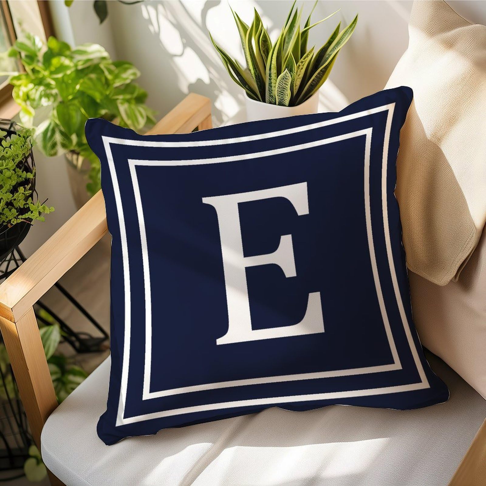 Madcolitote Monogram Initial Letters E Throw Pillow Cover Navy Blue Pillow Case 16x16in Alphabet Letter Cushion Cover Pillow Covers Home Decor for Couch Bedroom Living Room