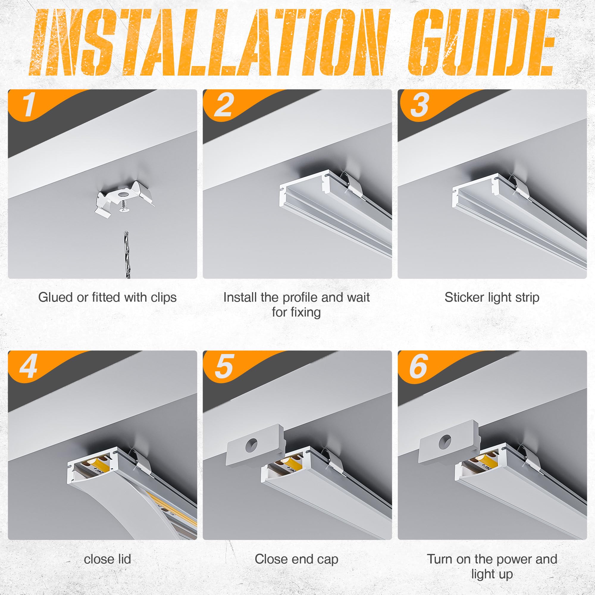 GEEKLUX 10x Profili LED a U in Alluminio 1 Metri (10m Totali) per Strisce Led, Canalina Led con Copertura Opaca, Ingombro Max Striscia Led 12 mm - Dimensione Profilo Led 17.4 x 7 mm