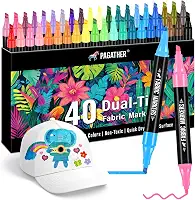Pagather Marcadores de tecido permanentes, 40 cores com pontas finas e cinzel, para roupas, sacolas de lona, camisetas e sapatos, tinta não tóxica para crianças