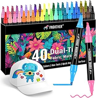 Fabric Markers Permanent for Clothes, 40 Colors Dual Tip with Fine and Chisel Tips