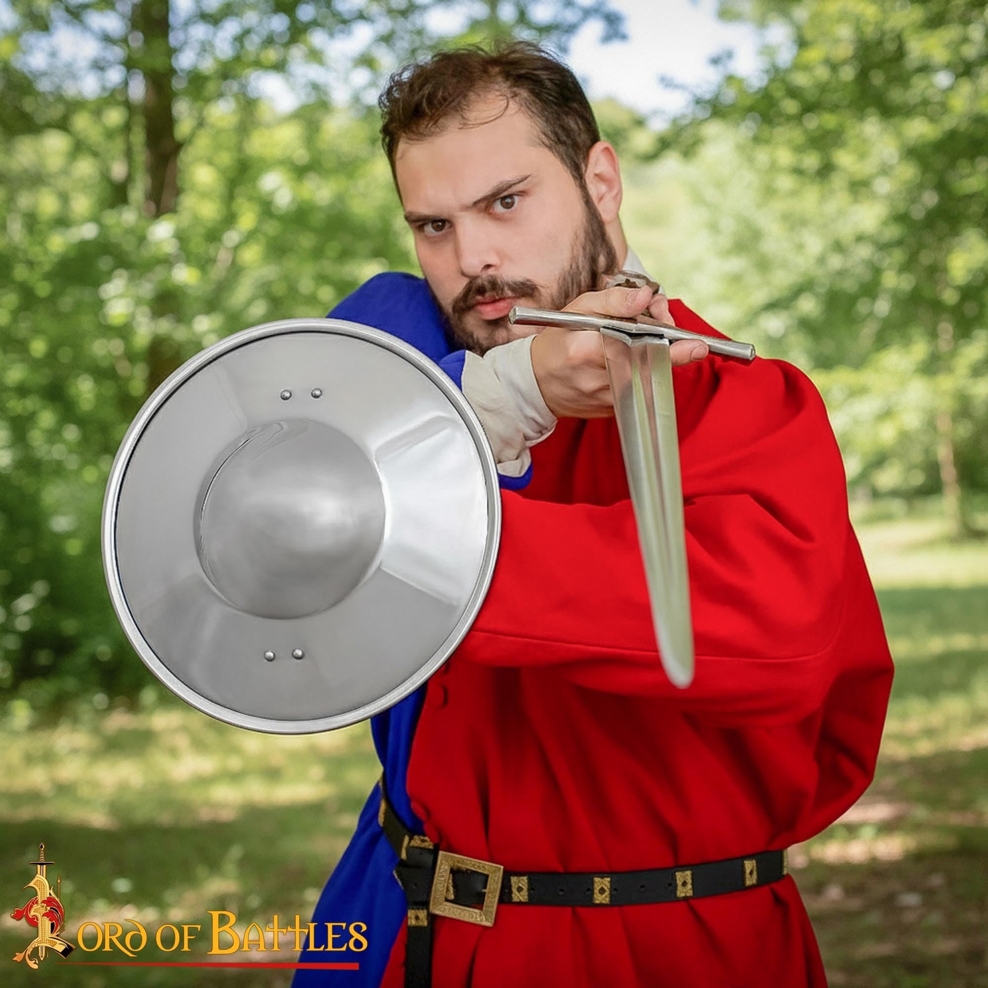 Lord of Battles Arcieri in acciaio tardo medievale scudo da combattimento per noccioli da combattimento, fatto a mano, scudo medievale