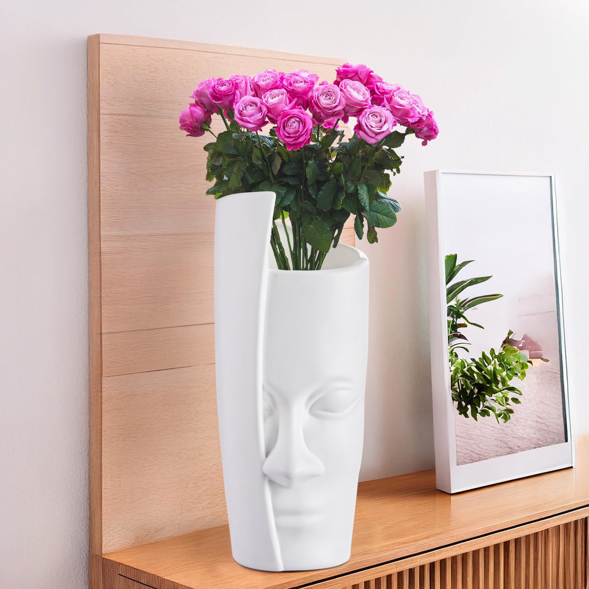 Kuber Industries Poly Fiber 12 Inch Aesthetic Flower Vase Long for Living Room and Center Table Bedroom | White Vase for Home Decoration and Centerpiece for Office Desk Decor | Orbit Face-picture-18