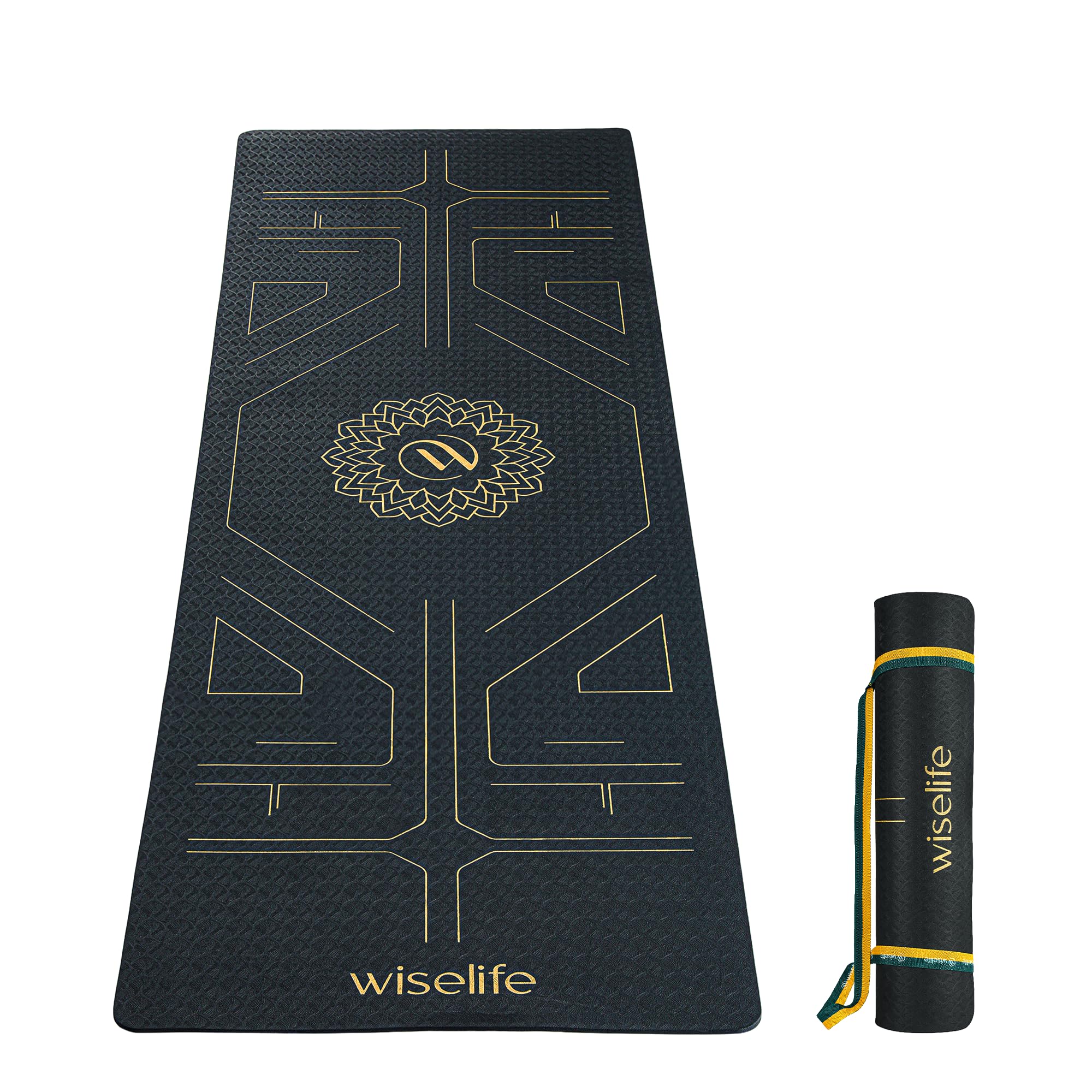 Wiselife True Alignment Yoga Mat + Sleek Yoga Strap For Men And Women | Probalance Eco-TPE Material 6MM | Extra Thick Extra Long Extra Wide | Charcoal Black discount deal