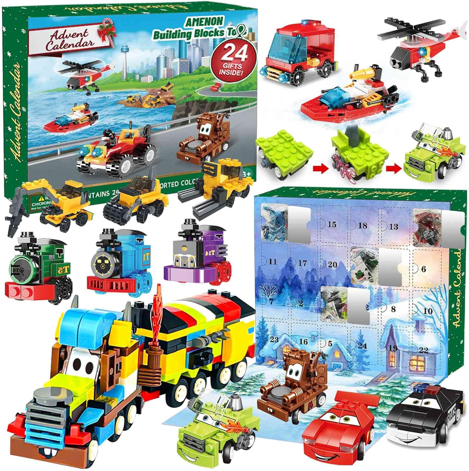 Christmas Advent Calendar 2025 with Car Building Blocks for Kids, 24 Days Christmas Countdown Calendars 12 In 1 Building Blocks Stem Toys for Boys Girls Toddler Xmas Stocking Stuffers Holiday Gifts