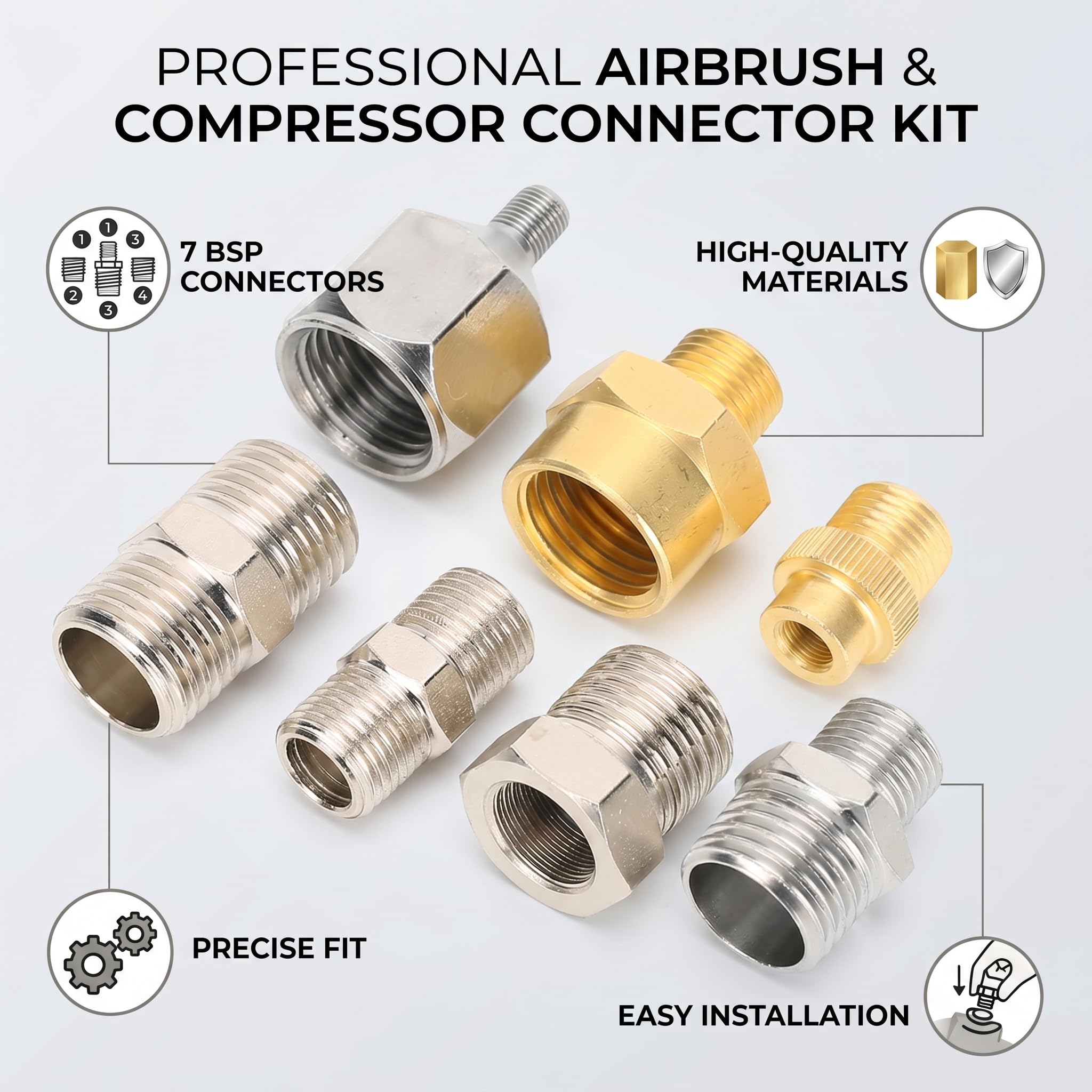 7PCS Airbrush Adapter Zestaw 1/8 Cali 1/4 Cal BSP Złącze dla Węża Sprężarki Airbrush Szybkie Wydanie Zestaw Profesjonalny Sprężarki Powietrza Dostarcza Te Adaptery Original Original