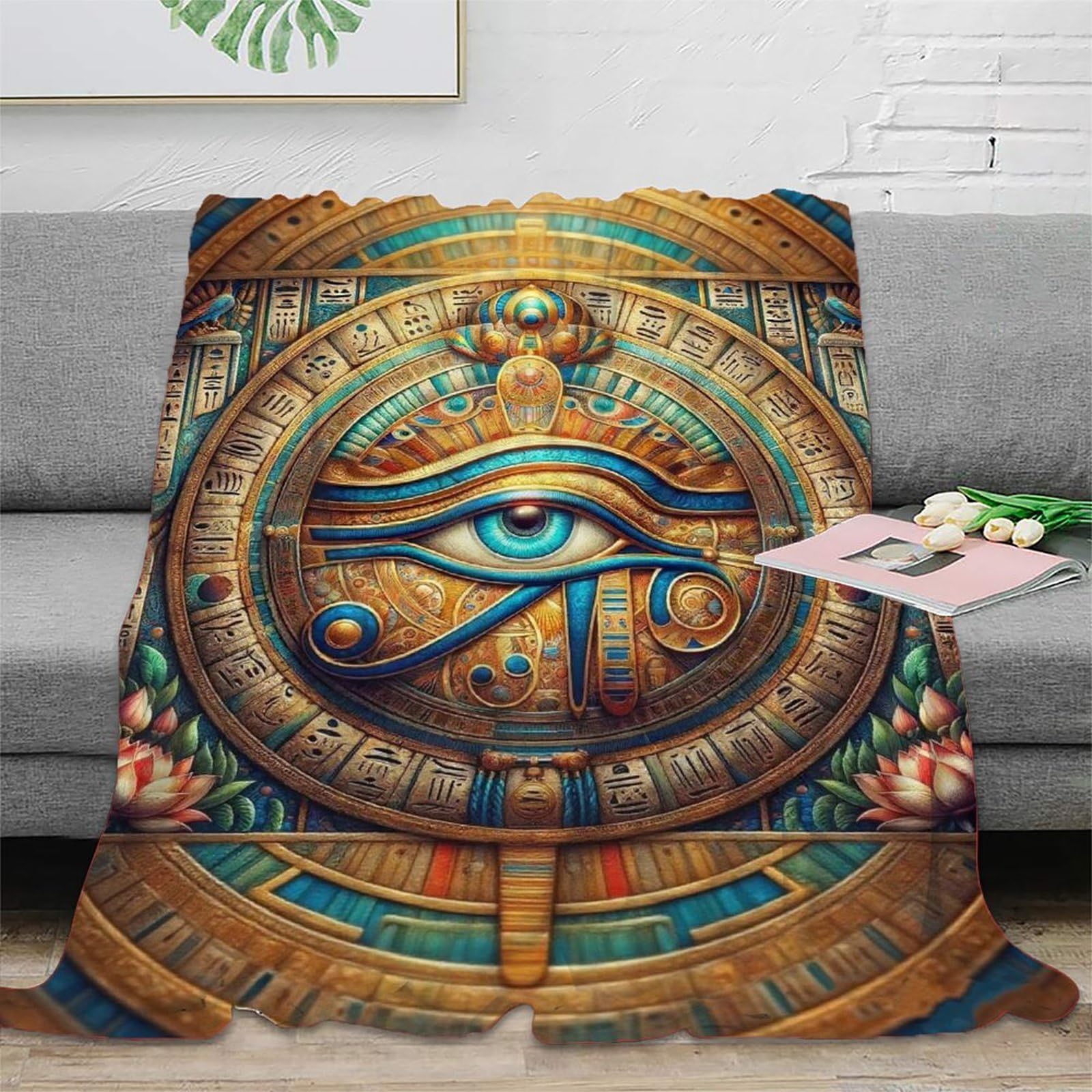 XiaopangXY Fleece Eye of Ra Throw Blanket for Couch, Super Soft Eye of Horus Printing Bed Blanket 50x60inch(127x152cm), Lightweight Fuzzy Cozy for All Seasons, Long-Lasting Softness & Durability