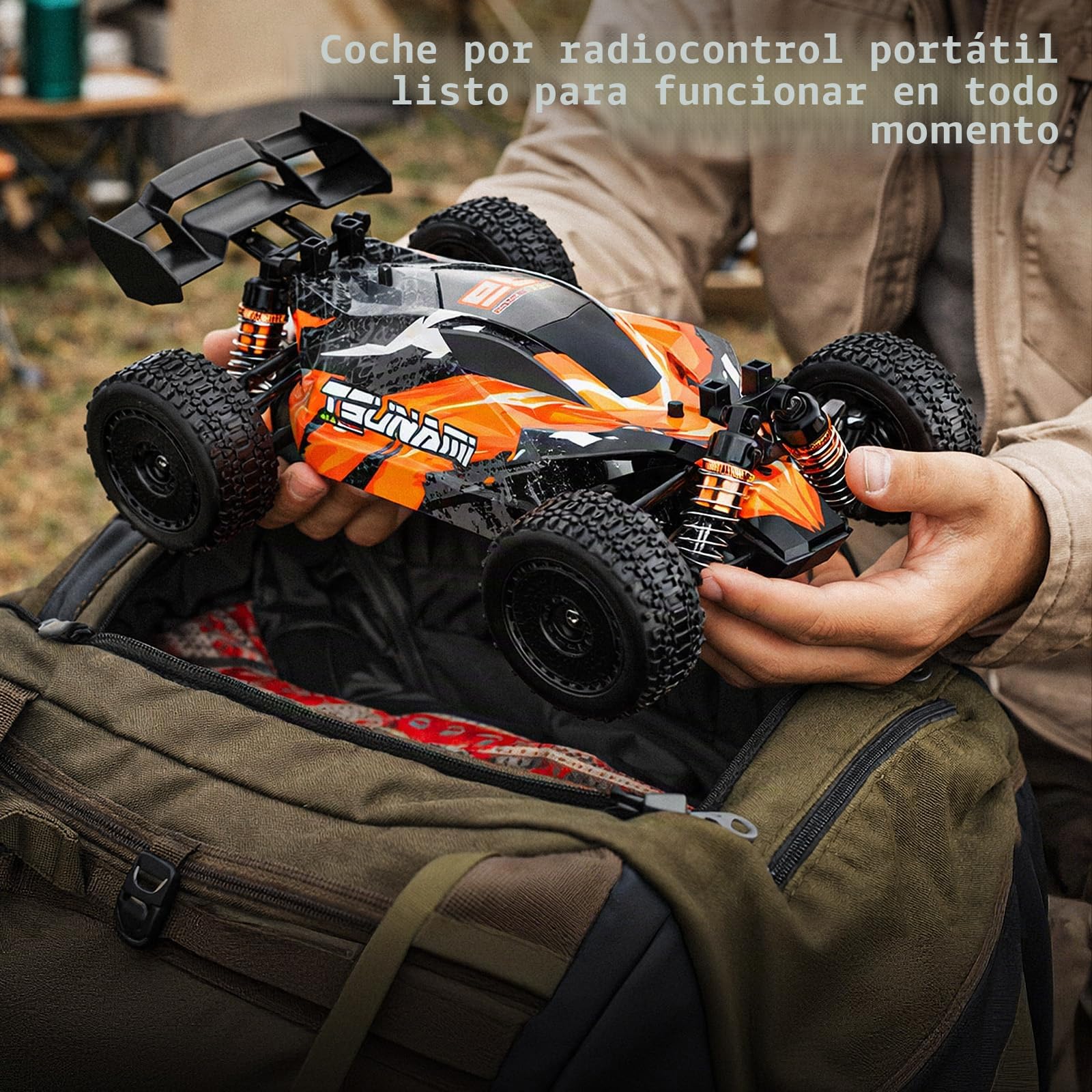 Coche teledirigido 1:18 Todoterreno de Alta Velocidad 40 km/h, RC Monster Truck 4x4 con Transmisión Metálica, 2 Baterías Recargables 7,4V 1300mAh, Electrónica Antisalpicaduras, para Adultos y Niños 8+