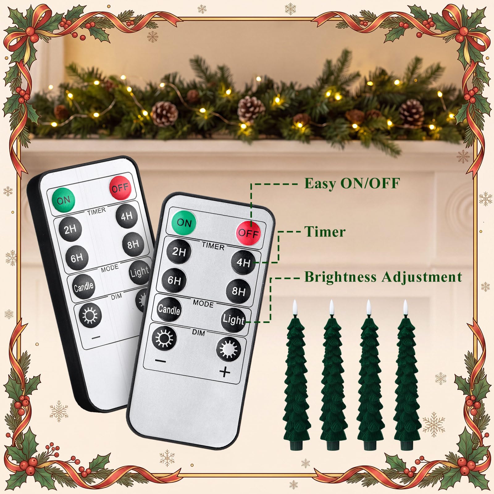 Tujoe 4 velas LED sin llama para árbol de Navidad con control remoto