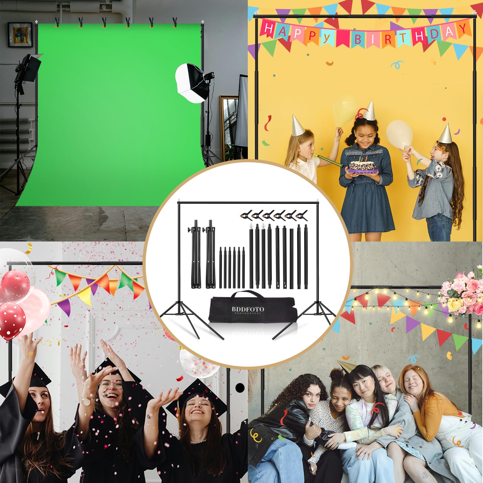 Soporte de fondo, nuevo sistema de fondo ajustable de 6,5 x 10 ft/2 x 3 m, kit para fotografía, estudio y fiesta, eventos, con bolsa de lona portátil