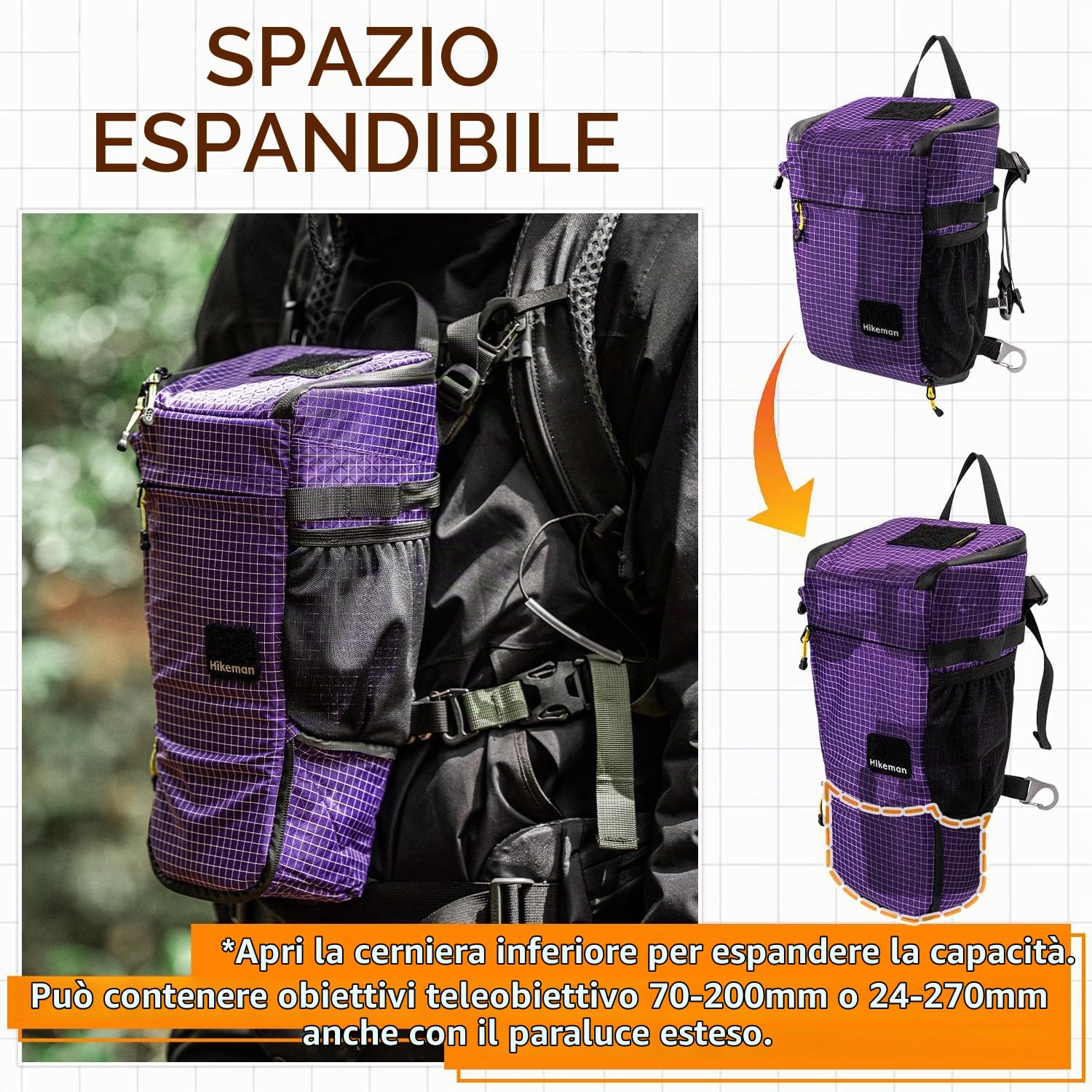 HIKEMAN Borsa a tracolla per fotocamera, impermeabile, antiurto, tracolla staccabile per uso quotidiano, attività all'aperto, viaggi, alpinismo, Nero , 26 * 13 * 16 cm, Per esterni